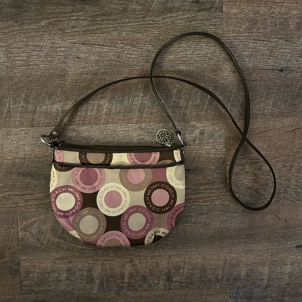 Coach Pink and Purple Circle Pattern Crossbody